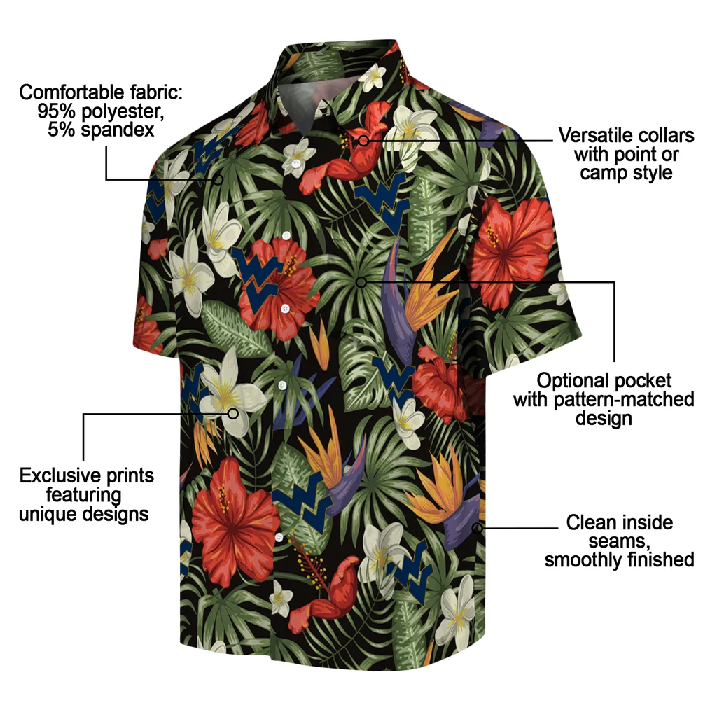 West Virginia Mountaineers Hawaiian Shirt - Hawaii Floral Hibiscus west virginia mountaineers hibiscus bird hawaiian shirts new arrival