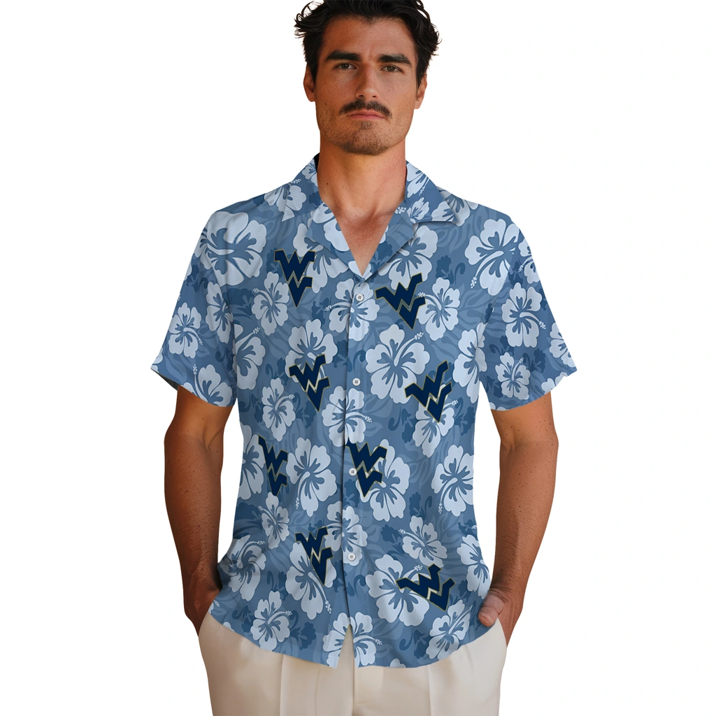 West Virginia Mountaineers Hawaiian Shirt - Hibiscus Cluster west virginia mountaineers hibiscus cluster blue hawaiian shirts fashion forward