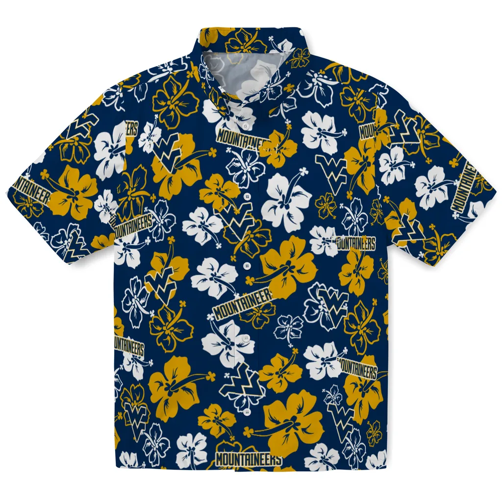 West Virginia Mountaineers Hawaiian Shirt - Hibiscus Flower Design west virginia mountaineers hibiscus bloom blue hawaiian shirts best selling