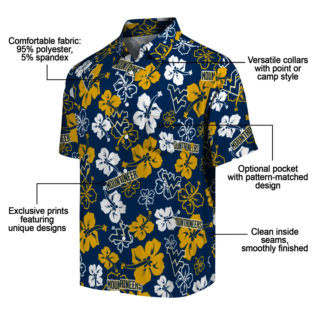 West Virginia Mountaineers Hawaiian Shirt - Hibiscus Flower Design west virginia mountaineers hibiscus bloom blue hawaiian shirts new arrival