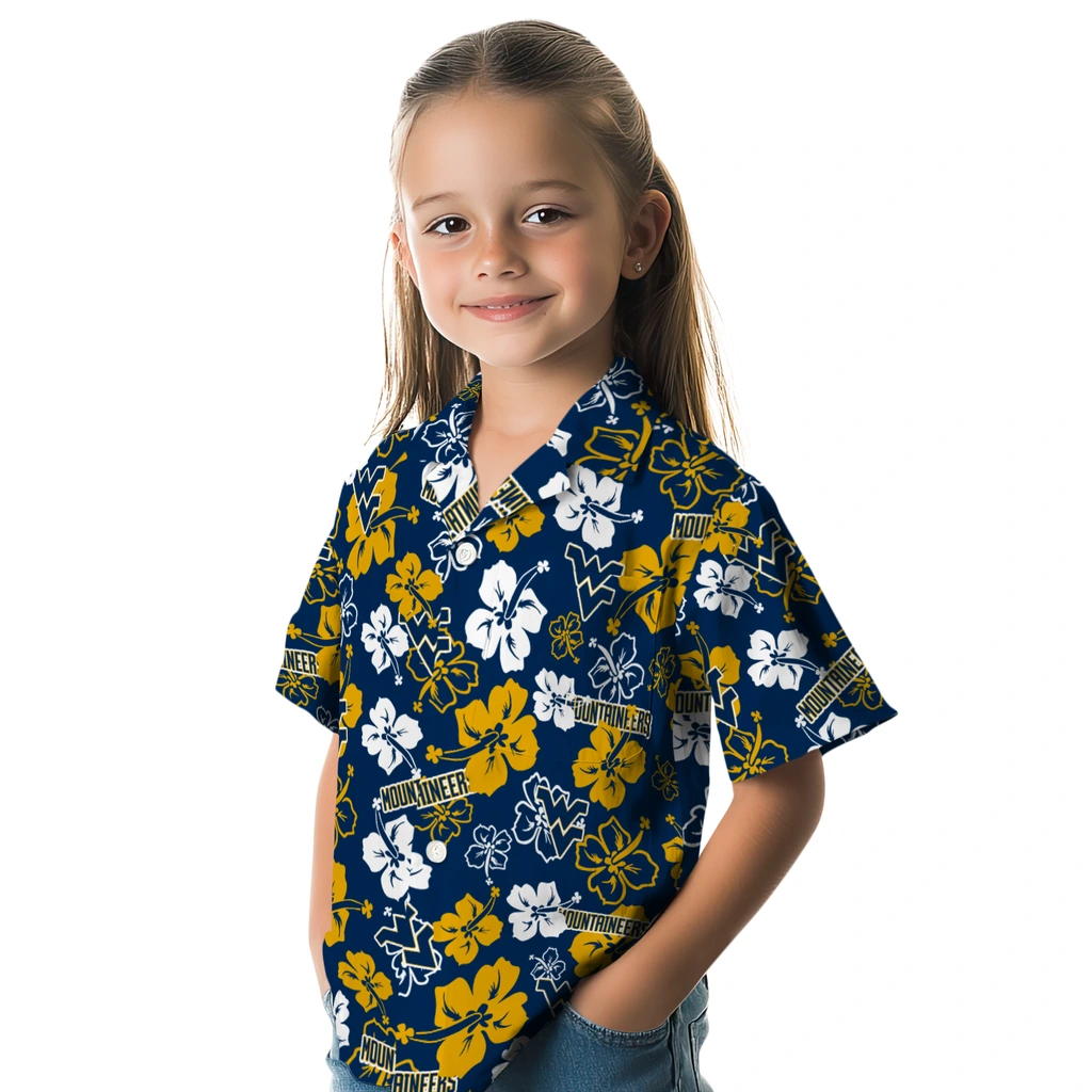 West Virginia Mountaineers Hawaiian Shirt - Hibiscus Flower Design west virginia mountaineers hibiscus bloom blue hawaiian shirts premium grade