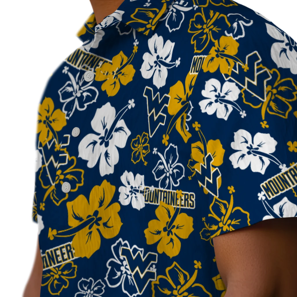 West Virginia Mountaineers Hawaiian Shirt - Hibiscus Flower Design west virginia mountaineers hibiscus bloom blue hawaiian shirts trendy