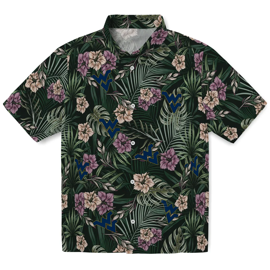 West Virginia Mountaineers Hawaiian Shirt - Hibiscus Leaves Pattern west virginia mountaineers hibiscus leaves pattern green hawaiian shirts best selling