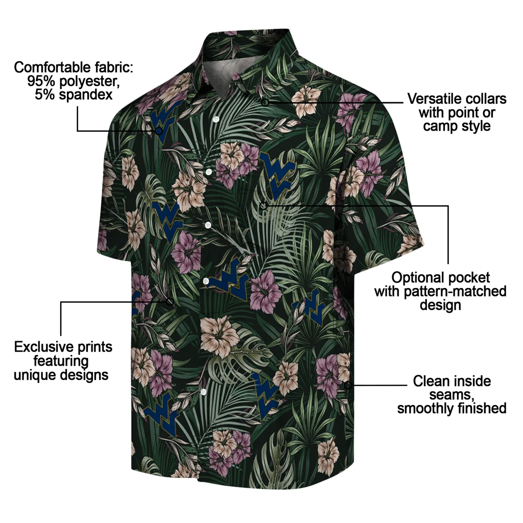West Virginia Mountaineers Hawaiian Shirt - Hibiscus Leaves Pattern west virginia mountaineers hibiscus leaves pattern green hawaiian shirts new arrival