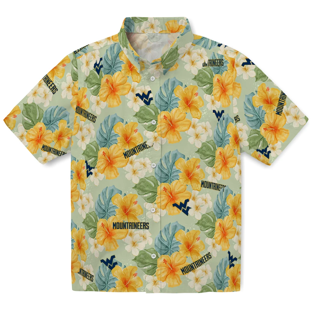 West Virginia Mountaineers Hawaiian Shirt - Hibiscus Mood west virginia mountaineers hibiscus mood pale lime yellow hawaiian shirts best selling