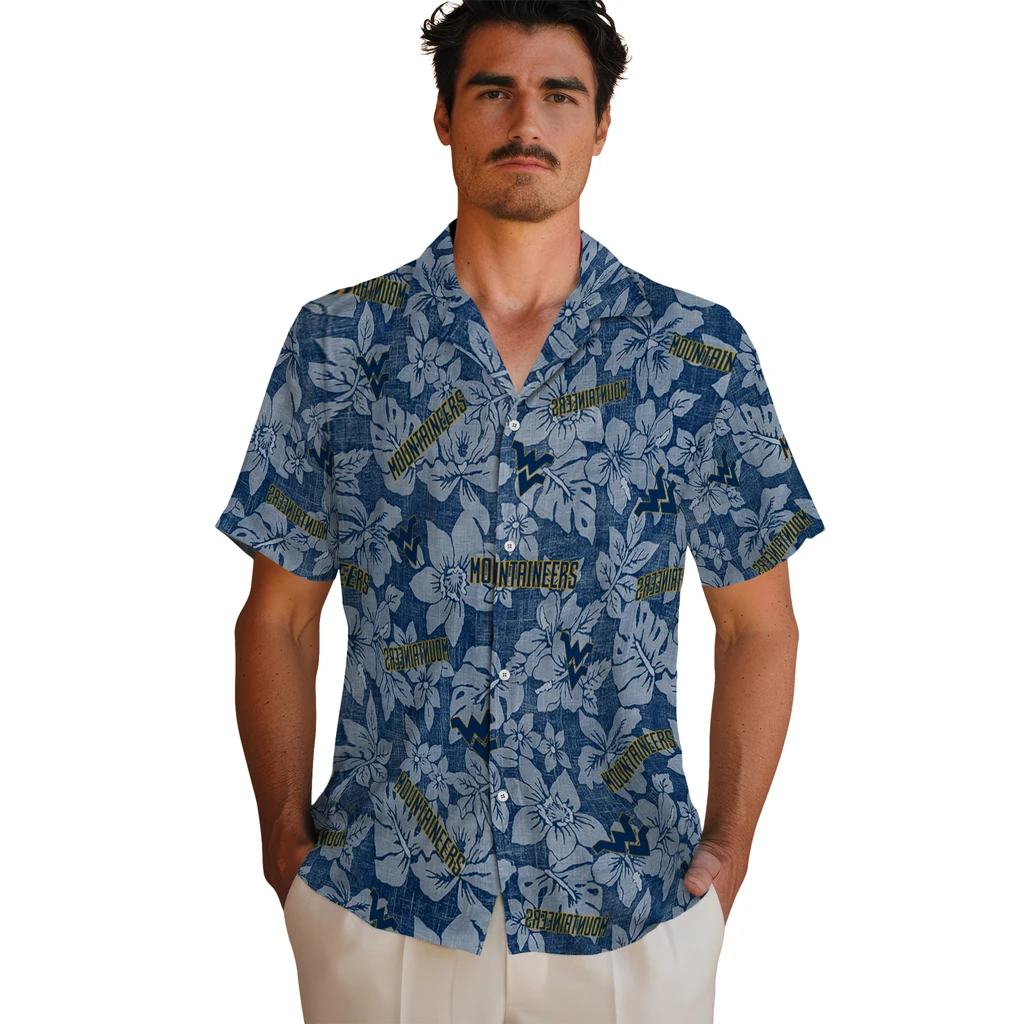 West Virginia Mountaineers Hawaiian Shirt - Hibiscus Oasis west virginia mountaineers hibiscus oasis blue hawaiian shirts fashion forward