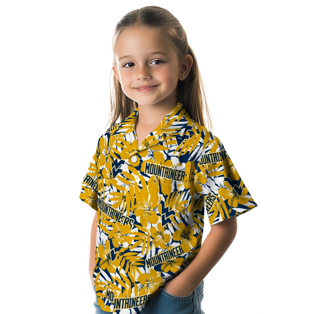 West Virginia Mountaineers Hawaiian Shirt - Hibiscus Overlay west virginia mountaineers hibiscus overlay hawaiian shirts premium grade