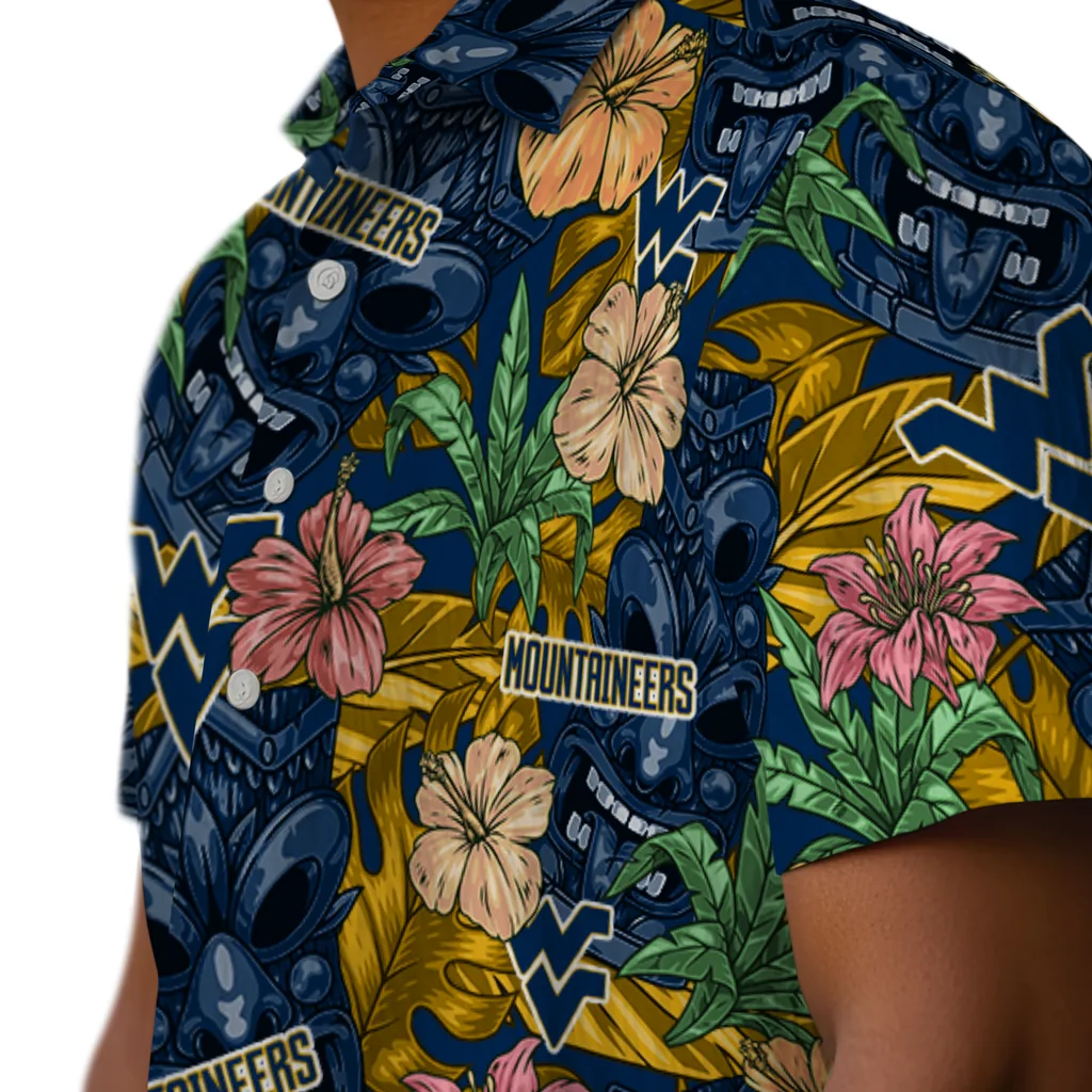 West Virginia Mountaineers Hawaiian Shirt - Hibiscus Tiki Jungle west virginia mountaineers tiki jungle blue hawaiian shirts trendy