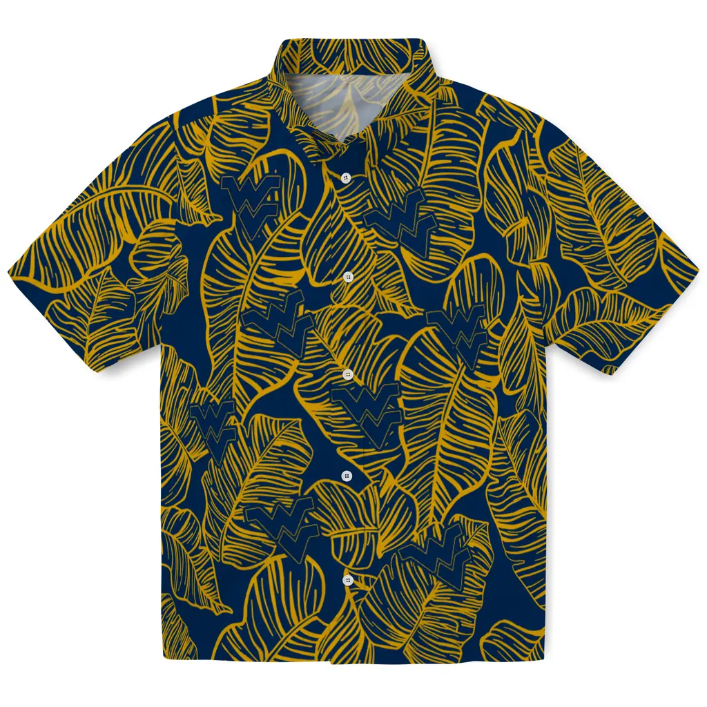 West Virginia Mountaineers Hawaiian Shirt - Leaf Outline west virginia mountaineers leaf outline blue hawaiian shirts best selling