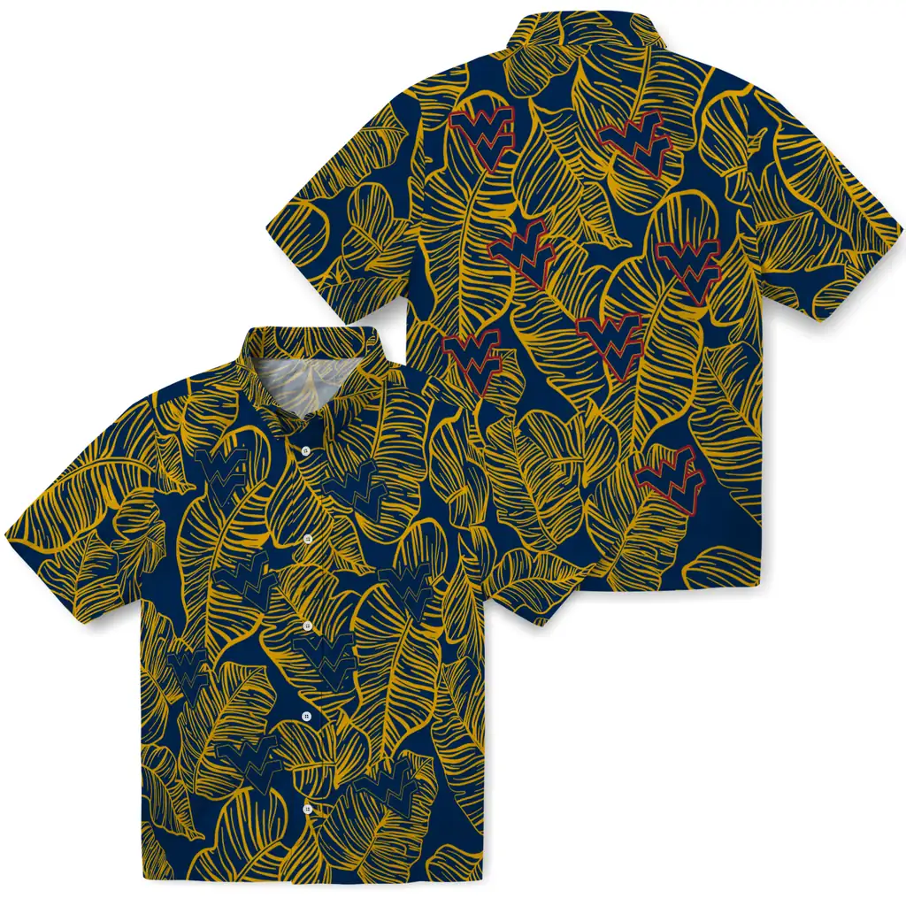West Virginia Mountaineers Hawaiian Shirt - Leaf Outline west virginia mountaineers leaf outline blue hawaiian shirts high quality