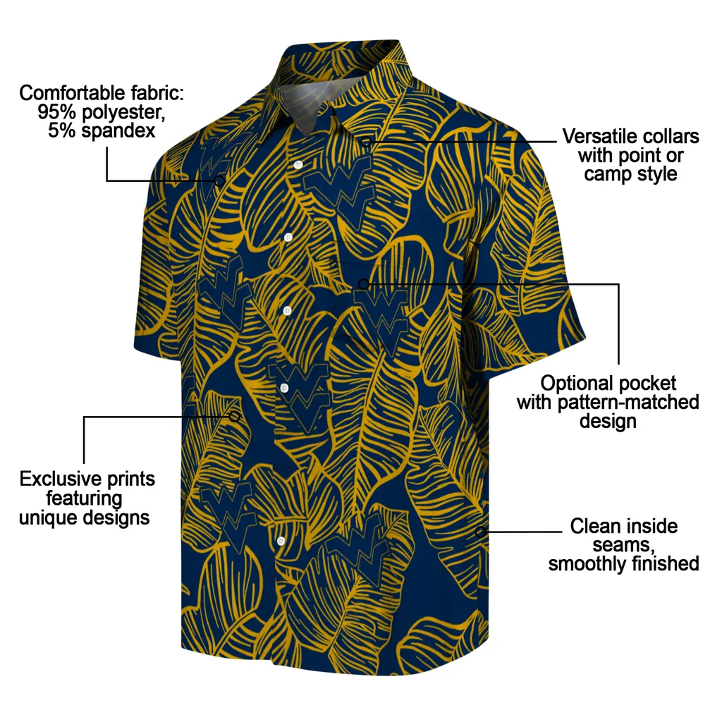 West Virginia Mountaineers Hawaiian Shirt - Leaf Outline west virginia mountaineers leaf outline blue hawaiian shirts new arrival
