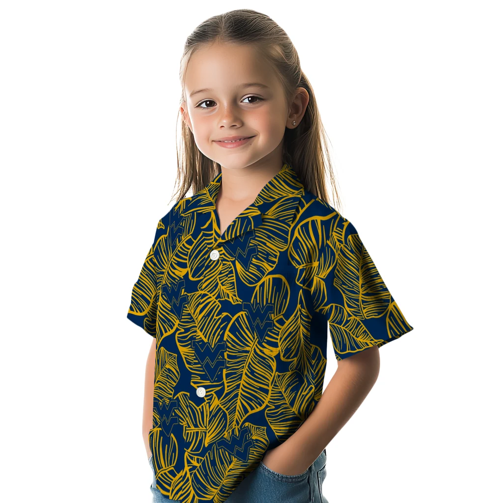West Virginia Mountaineers Hawaiian Shirt - Leaf Outline west virginia mountaineers leaf outline blue hawaiian shirts premium grade