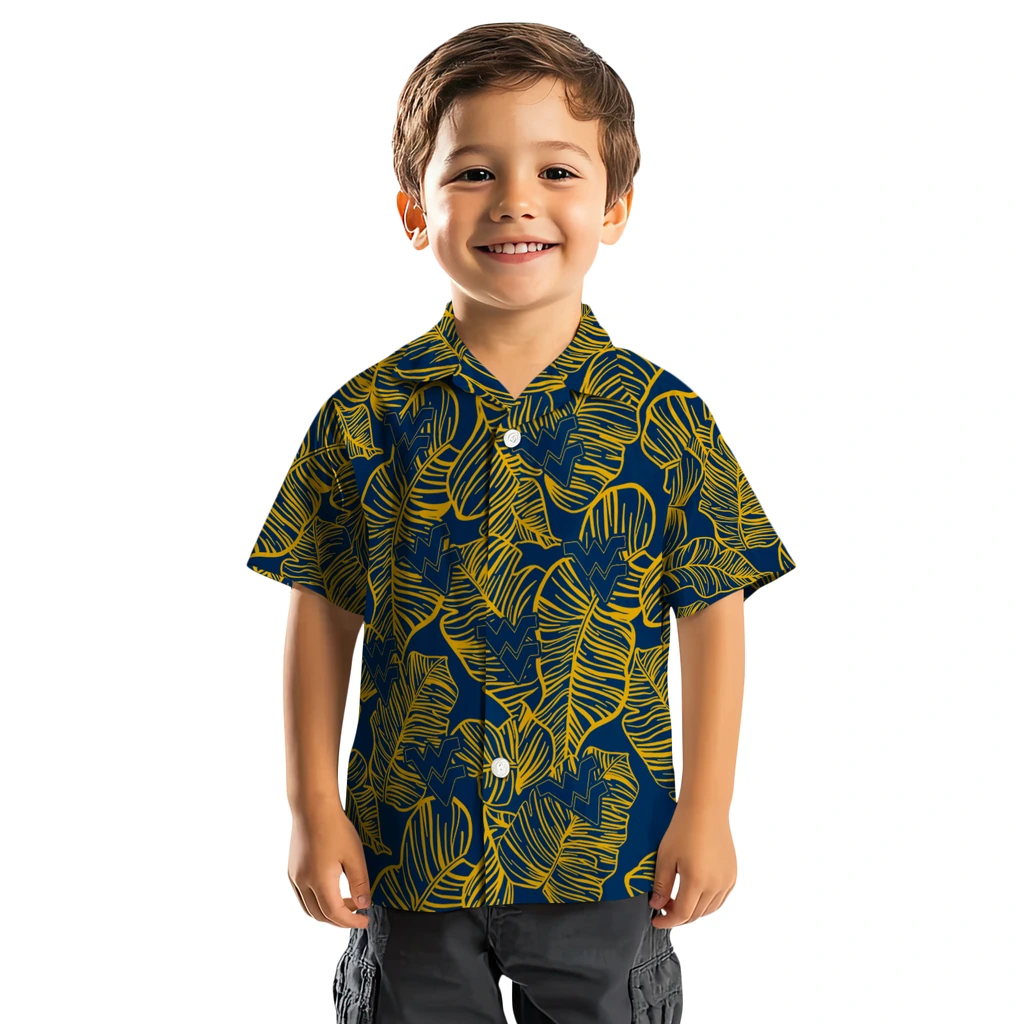 West Virginia Mountaineers Hawaiian Shirt - Leaf Outline west virginia mountaineers leaf outline blue hawaiian shirts top rated