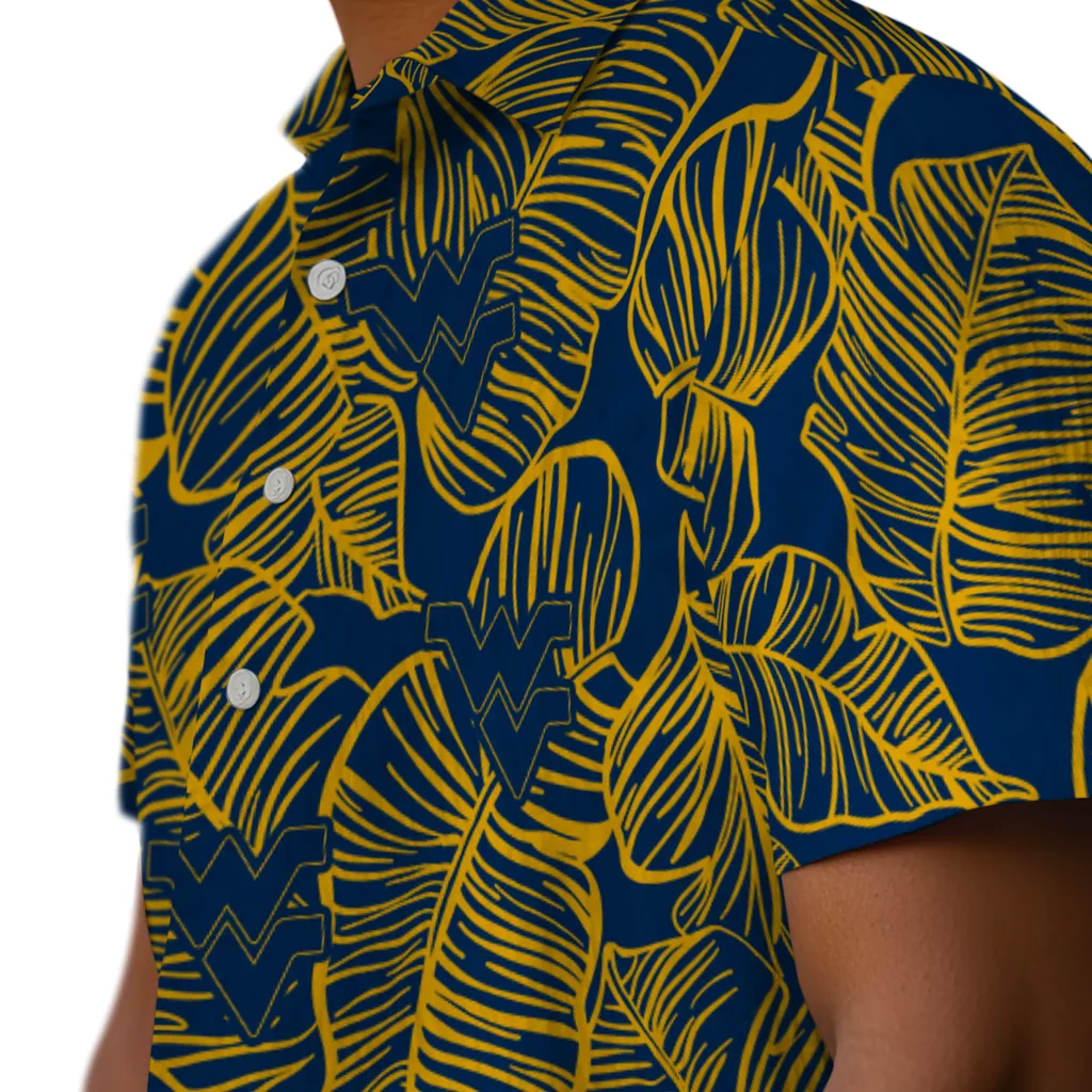 West Virginia Mountaineers Hawaiian Shirt - Leaf Outline west virginia mountaineers leaf outline blue hawaiian shirts trendy