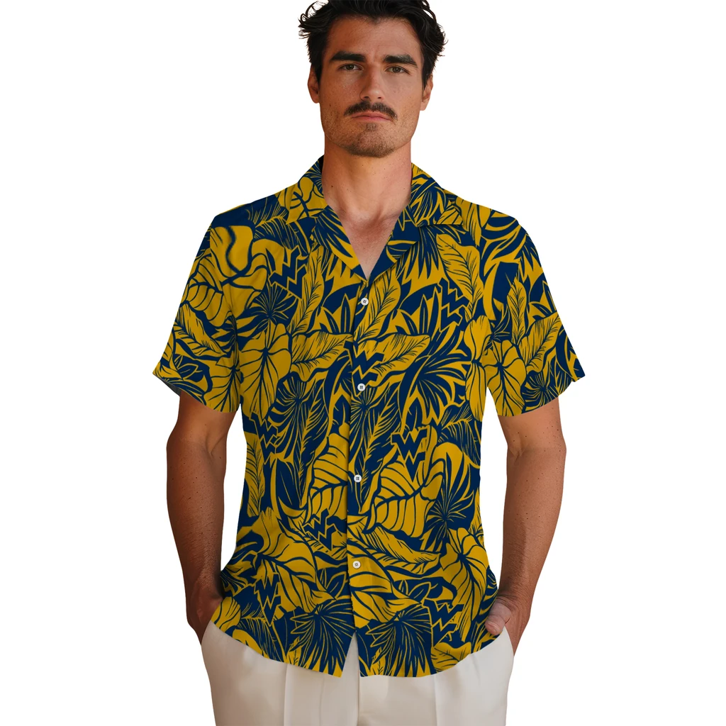 West Virginia Mountaineers Hawaiian Shirt - Monstera Layer west virginia mountaineers monstera layer blue hawaiian shirts fashion forward