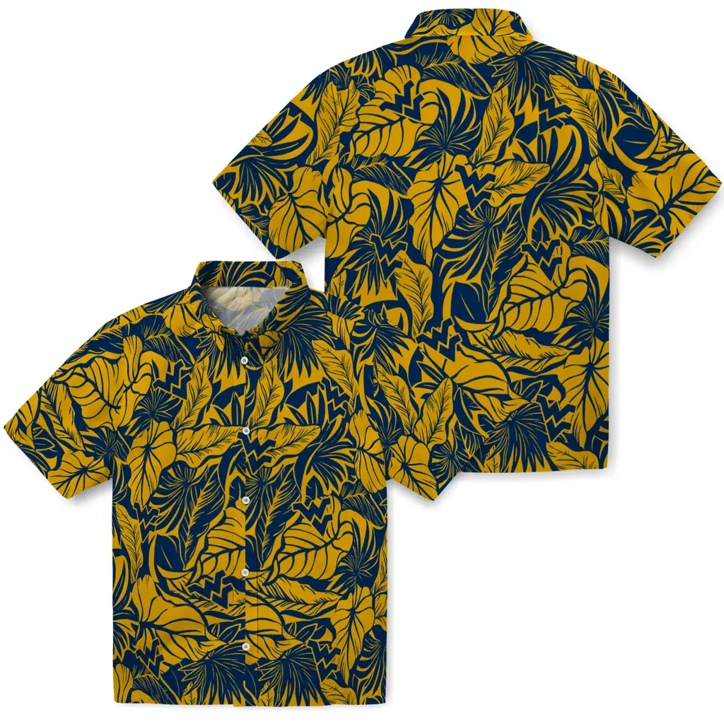 West Virginia Mountaineers Hawaiian Shirt - Monstera Layer west virginia mountaineers monstera layer blue hawaiian shirts high quality