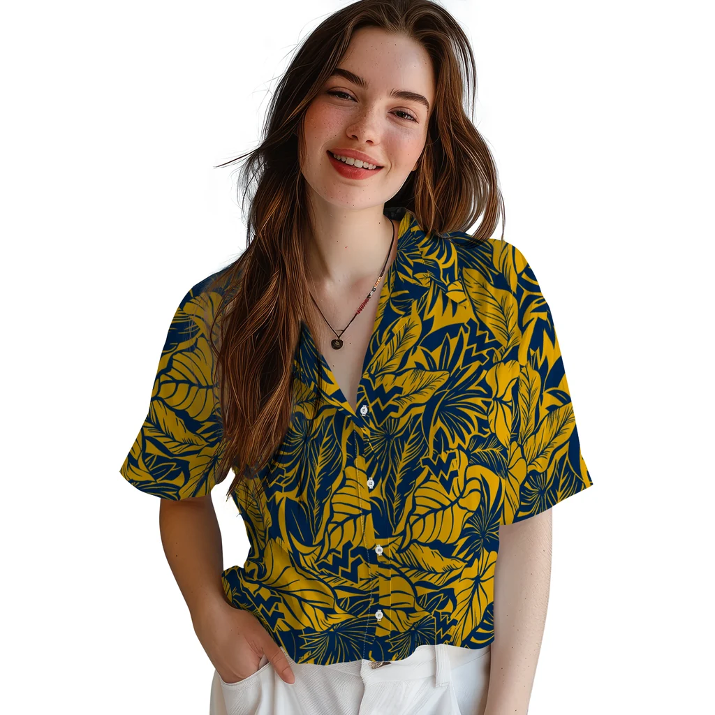 West Virginia Mountaineers Hawaiian Shirt - Monstera Layer west virginia mountaineers monstera layer blue hawaiian shirts latest model