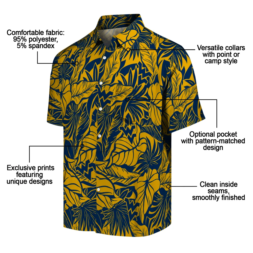 West Virginia Mountaineers Hawaiian Shirt - Monstera Layer west virginia mountaineers monstera layer blue hawaiian shirts new arrival