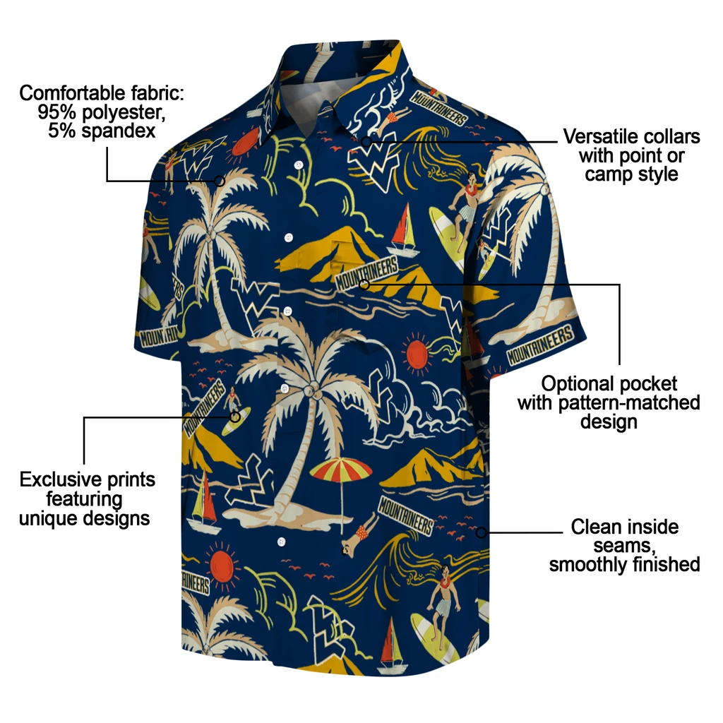 West Virginia Mountaineers Hawaiian Shirt - Palm Tree Island west virginia mountaineers palm tree island blue hawaiian shirts new arrival