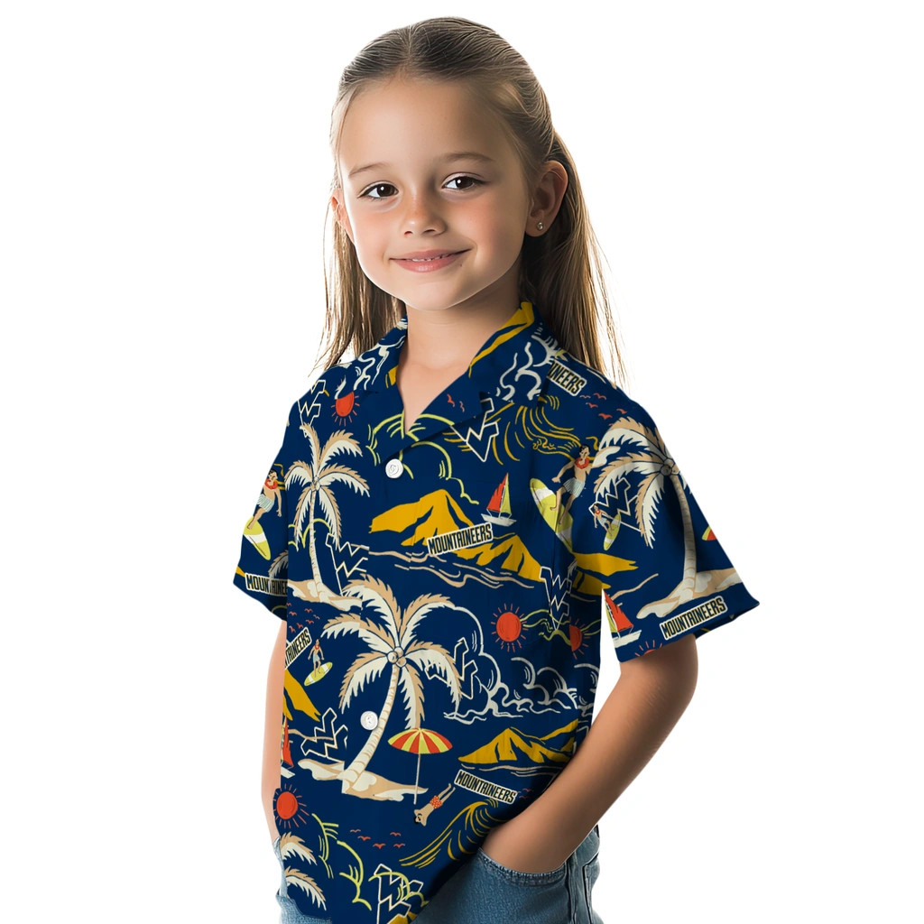 West Virginia Mountaineers Hawaiian Shirt - Palm Tree Island west virginia mountaineers palm tree island blue hawaiian shirts premium grade