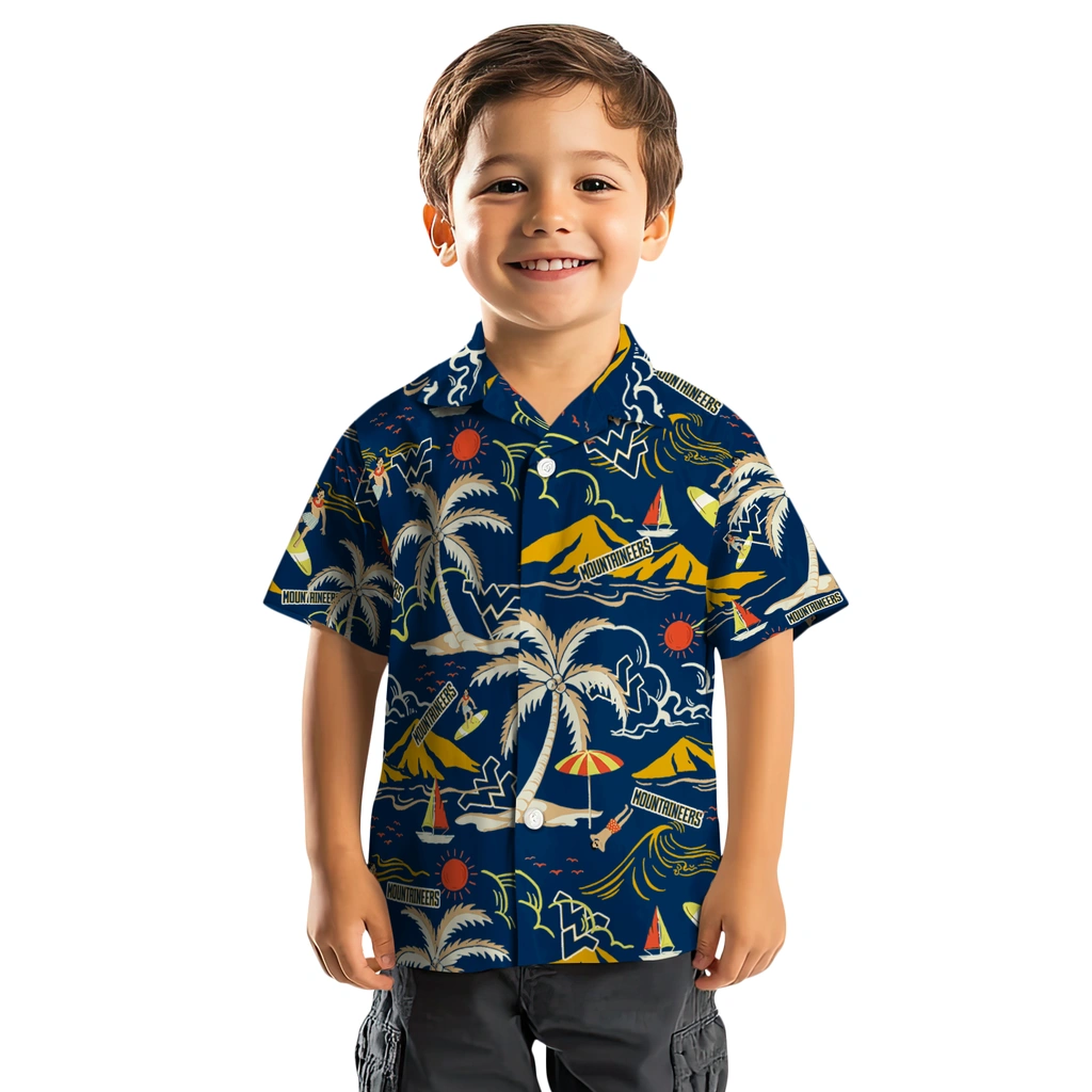 West Virginia Mountaineers Hawaiian Shirt - Palm Tree Island west virginia mountaineers palm tree island blue hawaiian shirts top rated