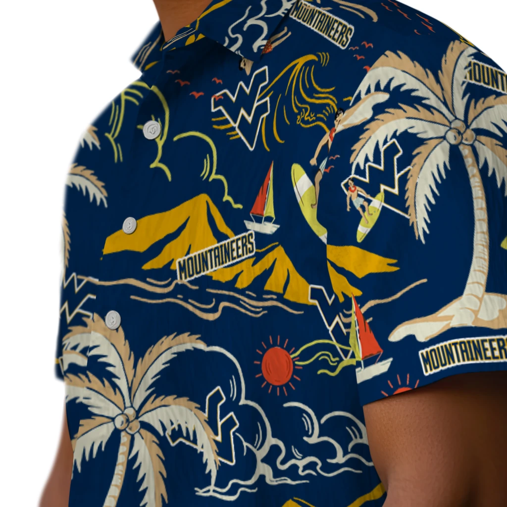 West Virginia Mountaineers Hawaiian Shirt - Palm Tree Island west virginia mountaineers palm tree island blue hawaiian shirts trendy