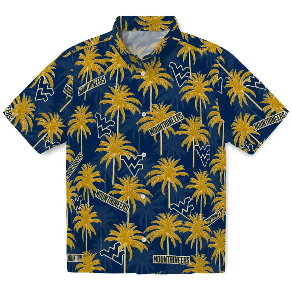 West Virginia Mountaineers Hawaiian Shirt - Palm Tree Motif west virginia mountaineers palm grove blue hawaiian shirts best selling