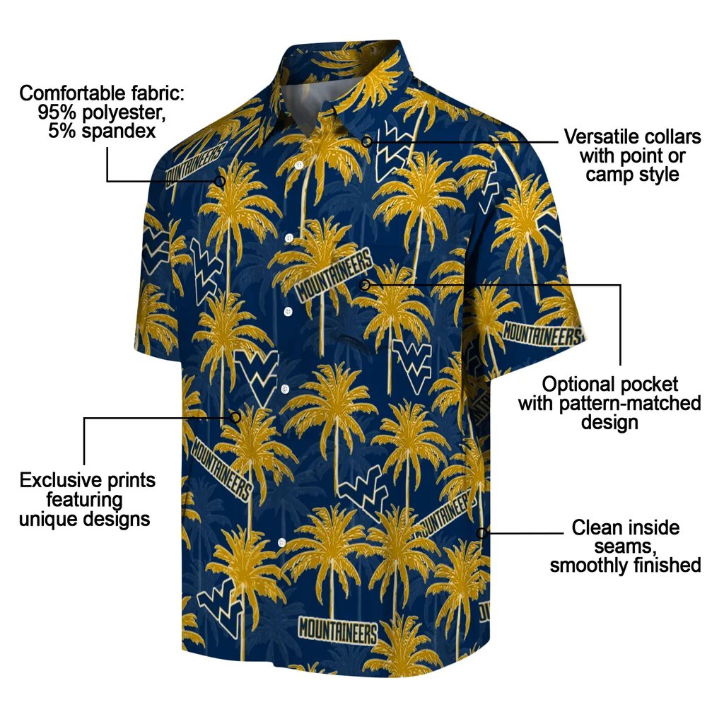 West Virginia Mountaineers Hawaiian Shirt - Palm Tree Motif west virginia mountaineers palm grove blue hawaiian shirts new arrival