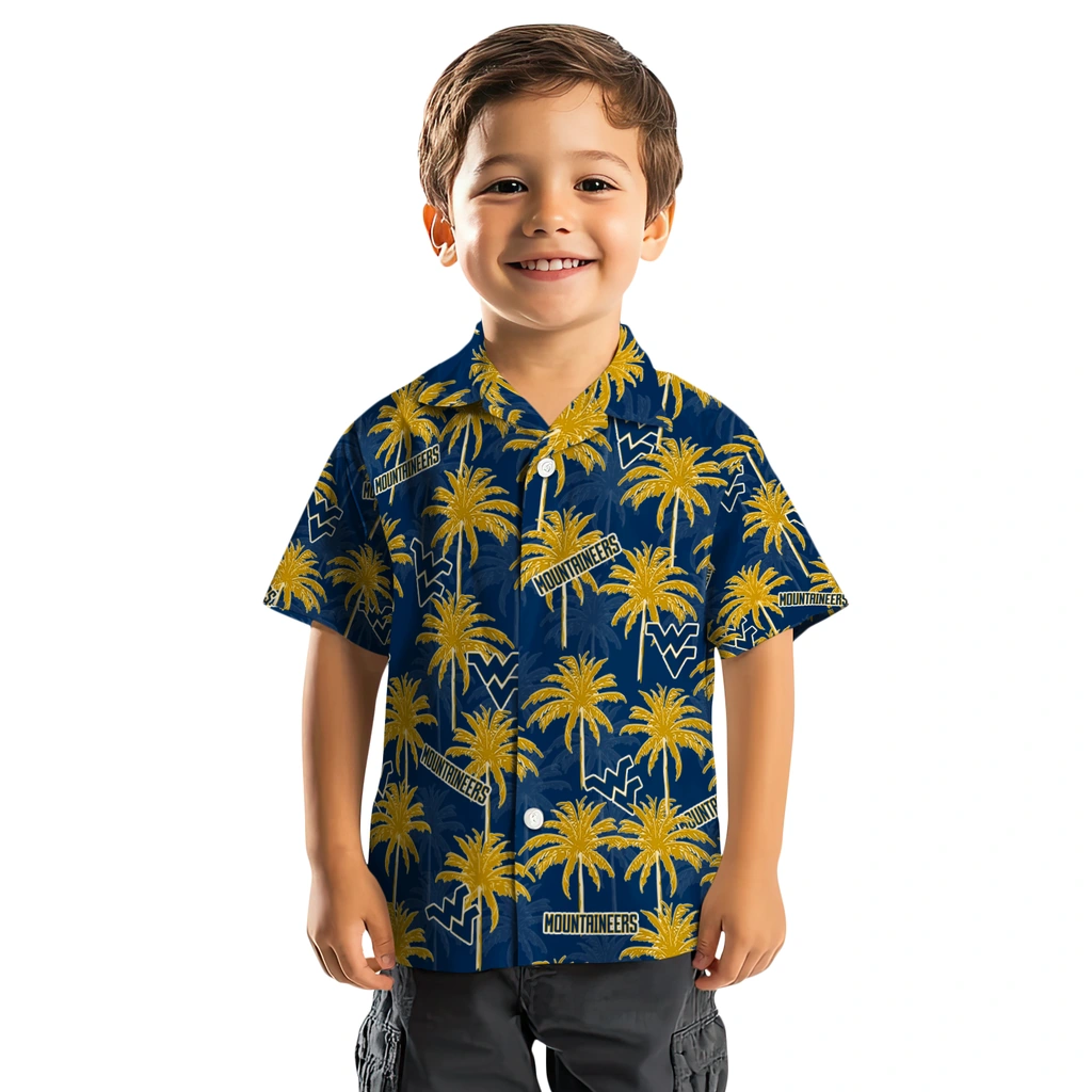 West Virginia Mountaineers Hawaiian Shirt - Palm Tree Motif west virginia mountaineers palm grove blue hawaiian shirts top rated