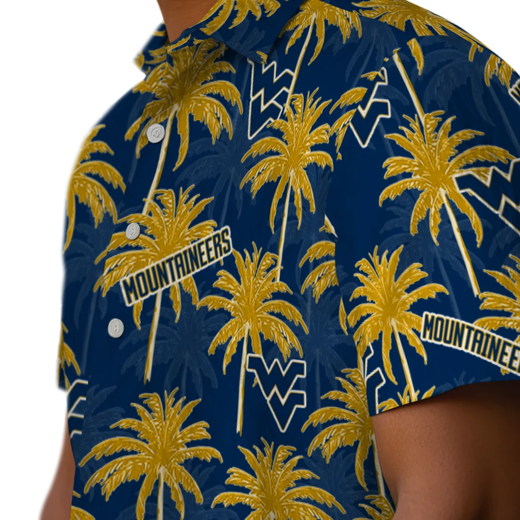 West Virginia Mountaineers Hawaiian Shirt - Palm Tree Motif west virginia mountaineers palm grove blue hawaiian shirts trendy
