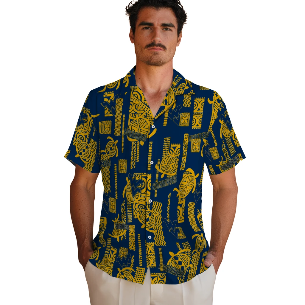 West Virginia Mountaineers Hawaiian Shirt - Turtle Lines west virginia mountaineers turtle lines blue hawaiian shirts fashion forward