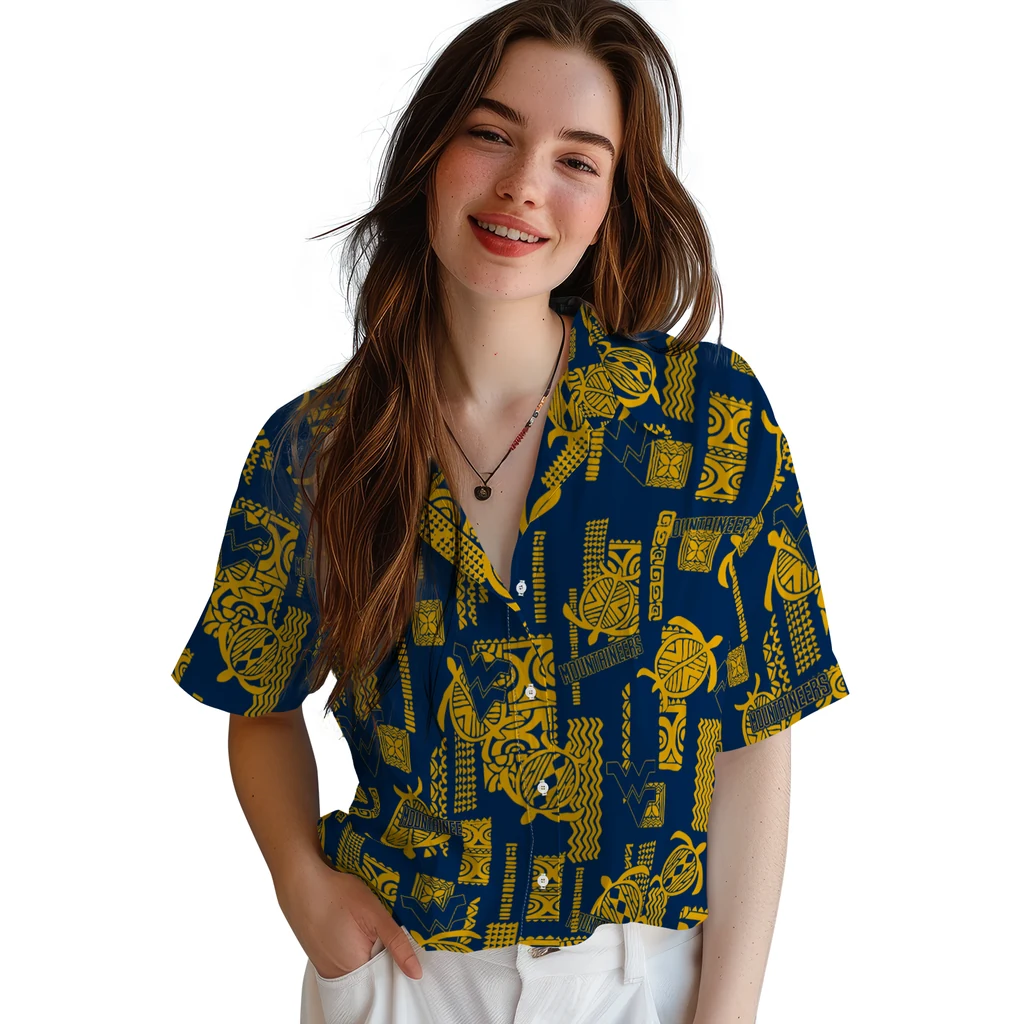 West Virginia Mountaineers Hawaiian Shirt - Turtle Lines west virginia mountaineers turtle lines blue hawaiian shirts latest model