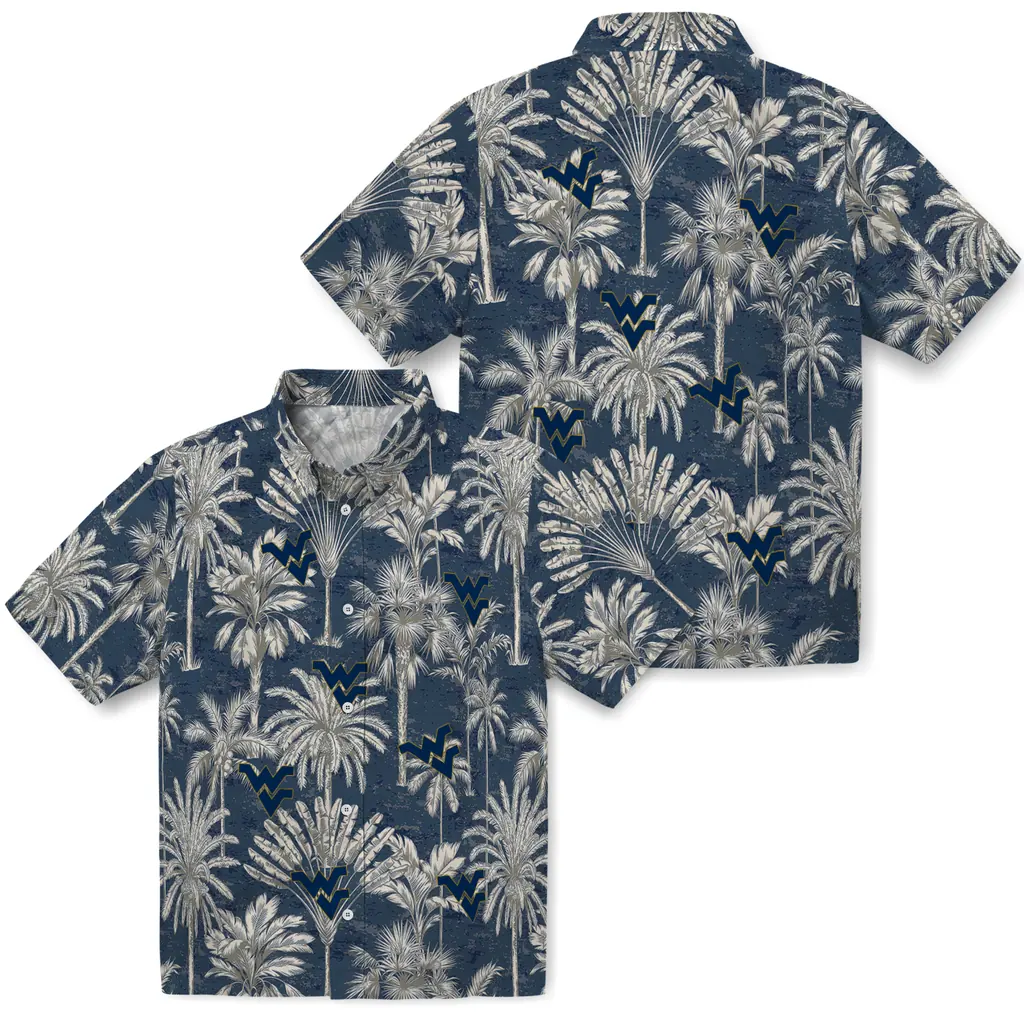 West Virginia Mountaineers Hawaiian Shirt - Vintage Palm Tree west virginia mountaineers palm shadows blue hawaiian shirts high quality