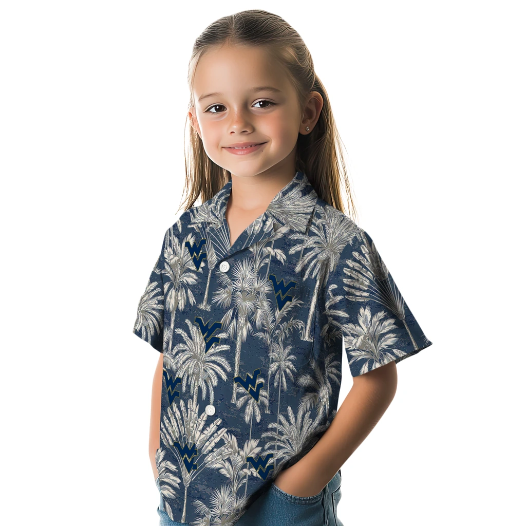 West Virginia Mountaineers Hawaiian Shirt - Vintage Palm Tree west virginia mountaineers palm shadows blue hawaiian shirts premium grade
