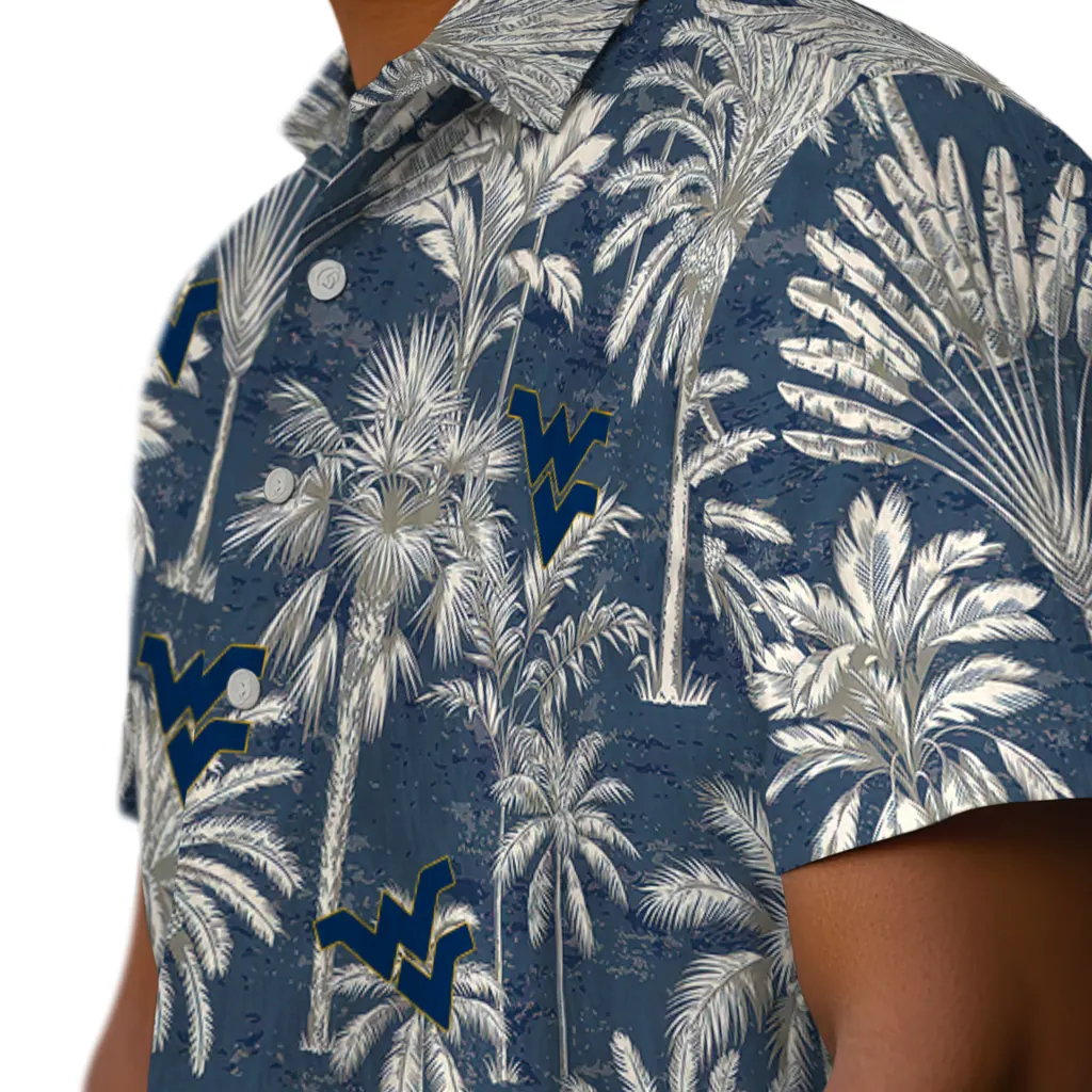 West Virginia Mountaineers Hawaiian Shirt - Vintage Palm Tree west virginia mountaineers palm shadows blue hawaiian shirts trendy