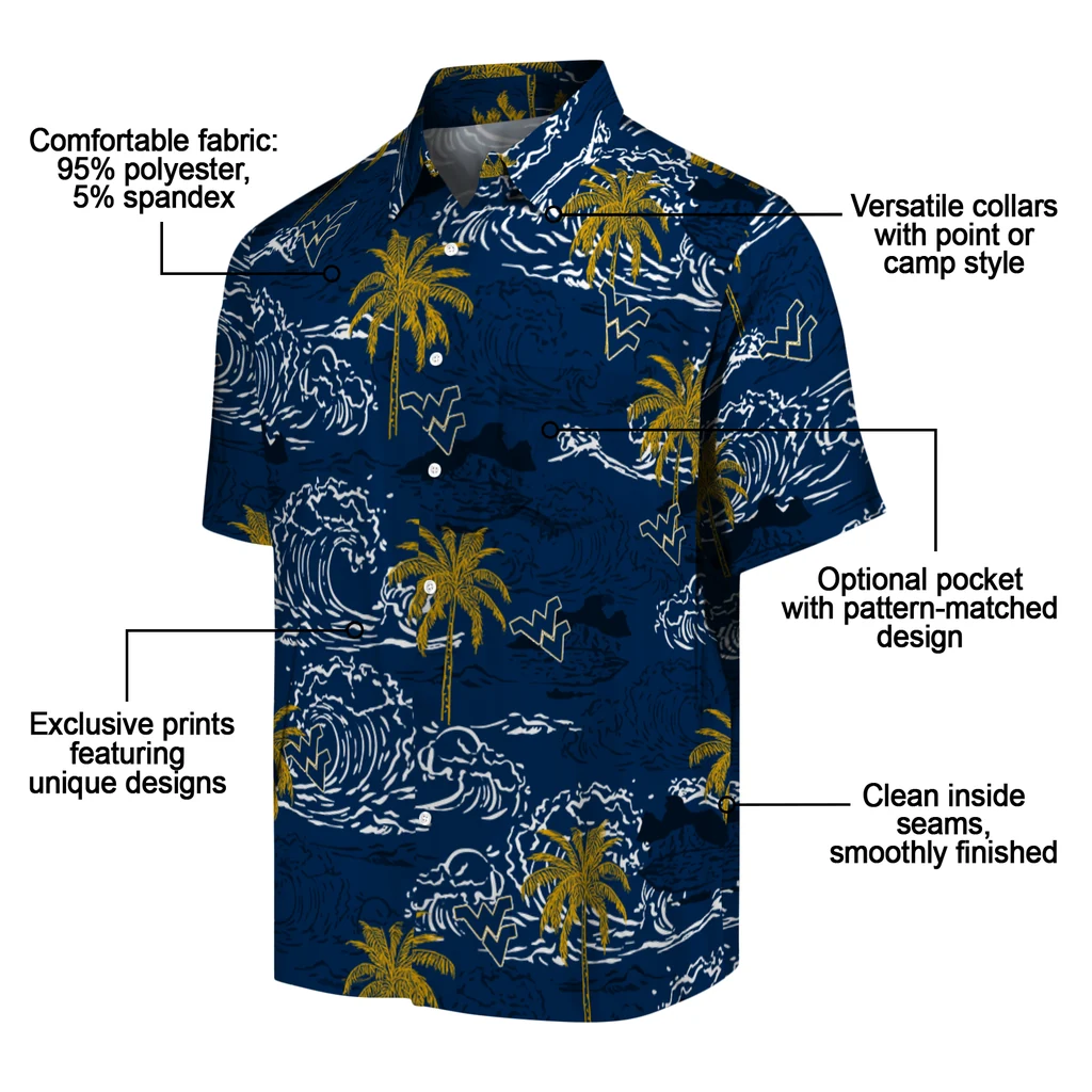 West Virginia Mountaineers Hawaiian Shirt - Wave Palm west virginia mountaineers wave palm blue hawaiian shirts new arrival