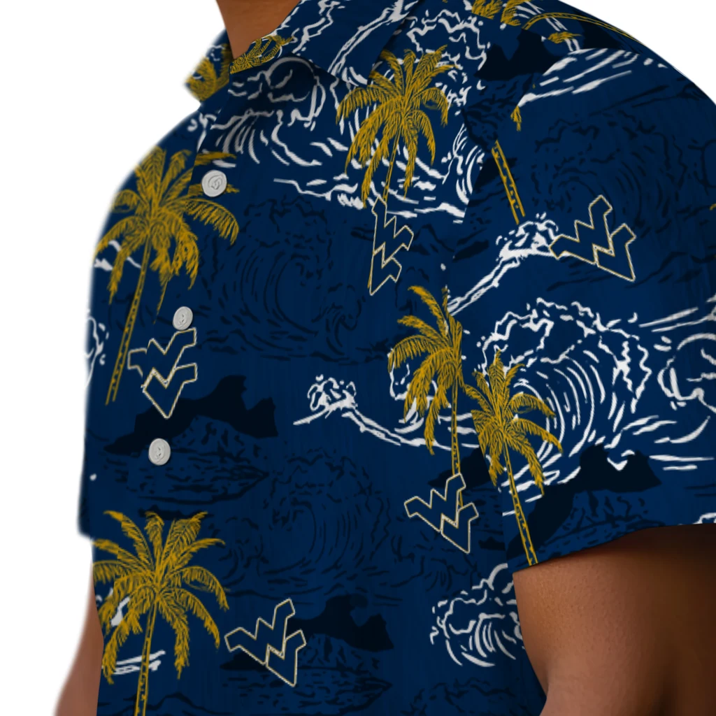 West Virginia Mountaineers Hawaiian Shirt - Wave Palm west virginia mountaineers wave palm blue hawaiian shirts trendy