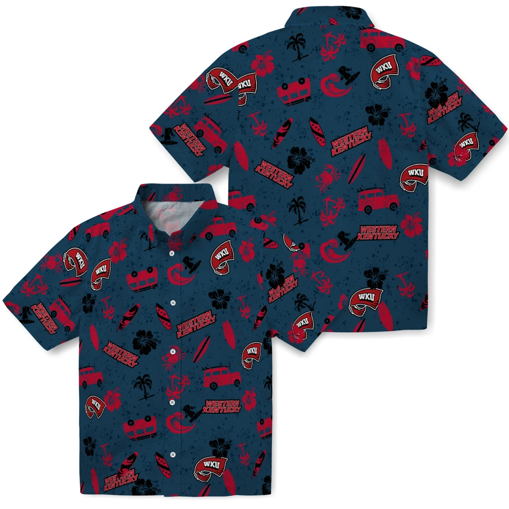 Western Kentucky Hilltoppers Hawaiian Shirt - Beach Vibe western kentucky hilltoppers beach vibe navy hawaiian shirts high quality