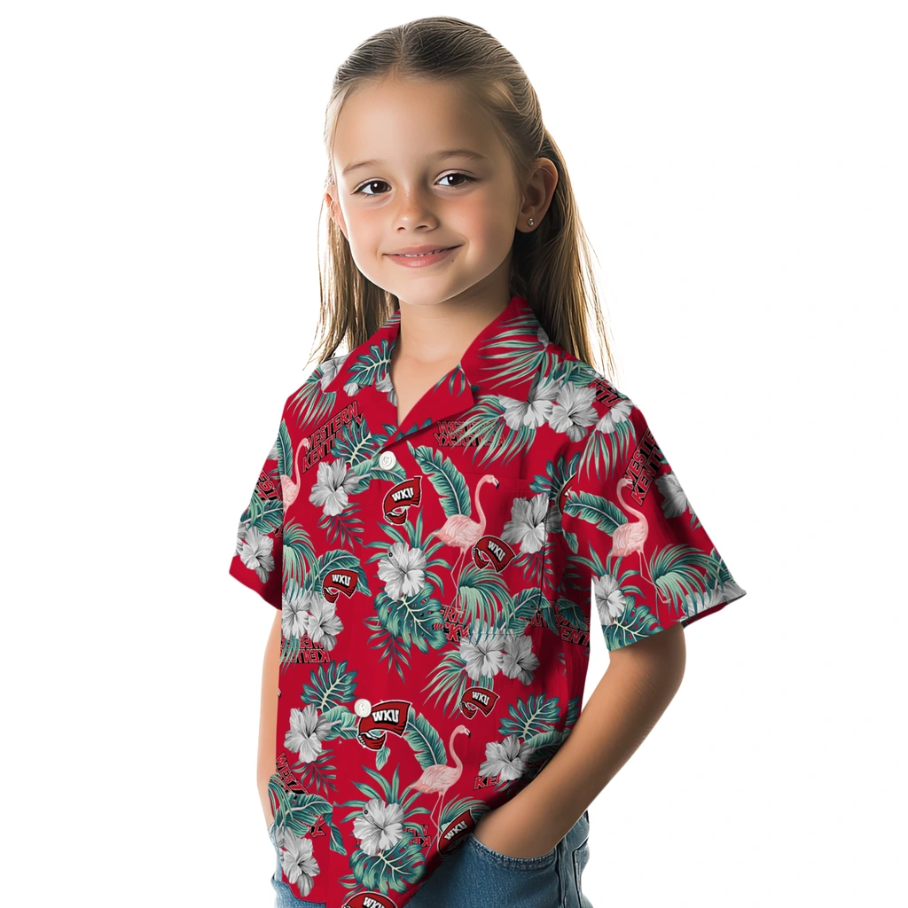 Western Kentucky Hilltoppers Hawaiian Shirt - Flamingo and Hibiscus western kentucky hilltoppers flamingo palms red hawaiian shirts premium grade