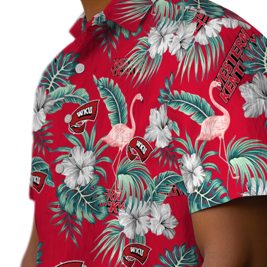 Western Kentucky Hilltoppers Hawaiian Shirt - Flamingo and Hibiscus western kentucky hilltoppers flamingo palms red hawaiian shirts trendy