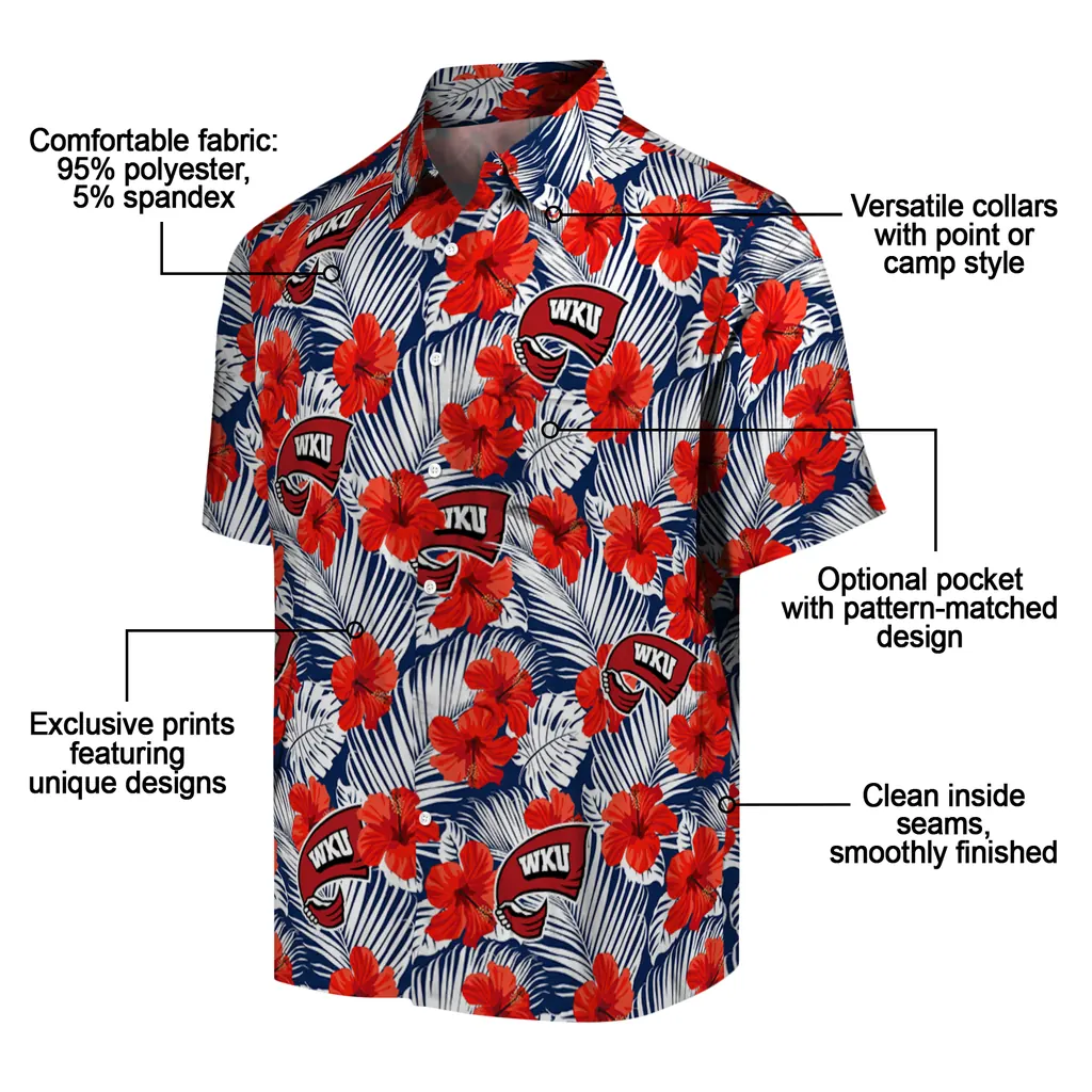 Western Kentucky Hilltoppers Hawaiian Shirt - Hibiscus Fiesta western kentucky hilltoppers hibiscus fiesta red royal blue hawaiian shirts new arrival