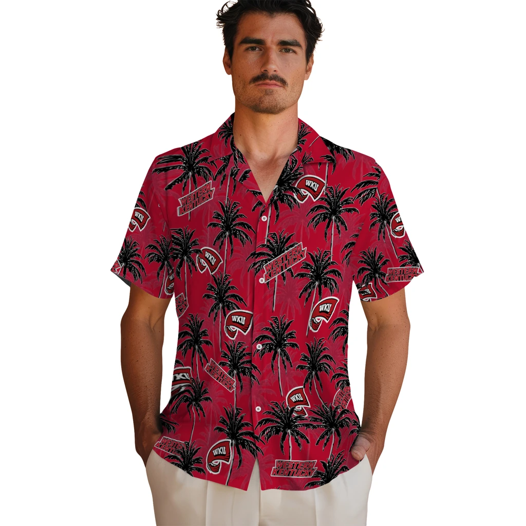 Western Kentucky Hilltoppers Hawaiian Shirt - Palm Tree Motif western kentucky hilltoppers palm grove red hawaiian shirts fashion forward