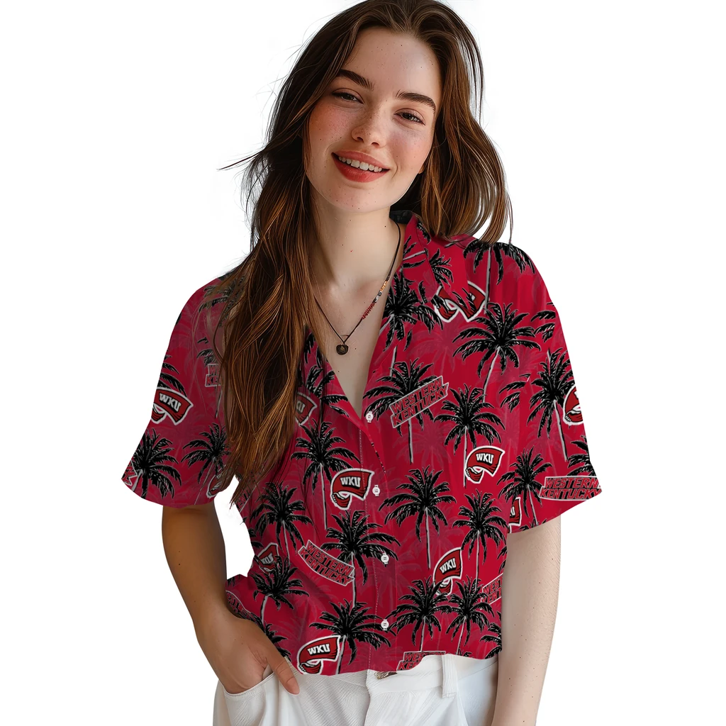 Western Kentucky Hilltoppers Hawaiian Shirt - Palm Tree Motif western kentucky hilltoppers palm grove red hawaiian shirts latest model