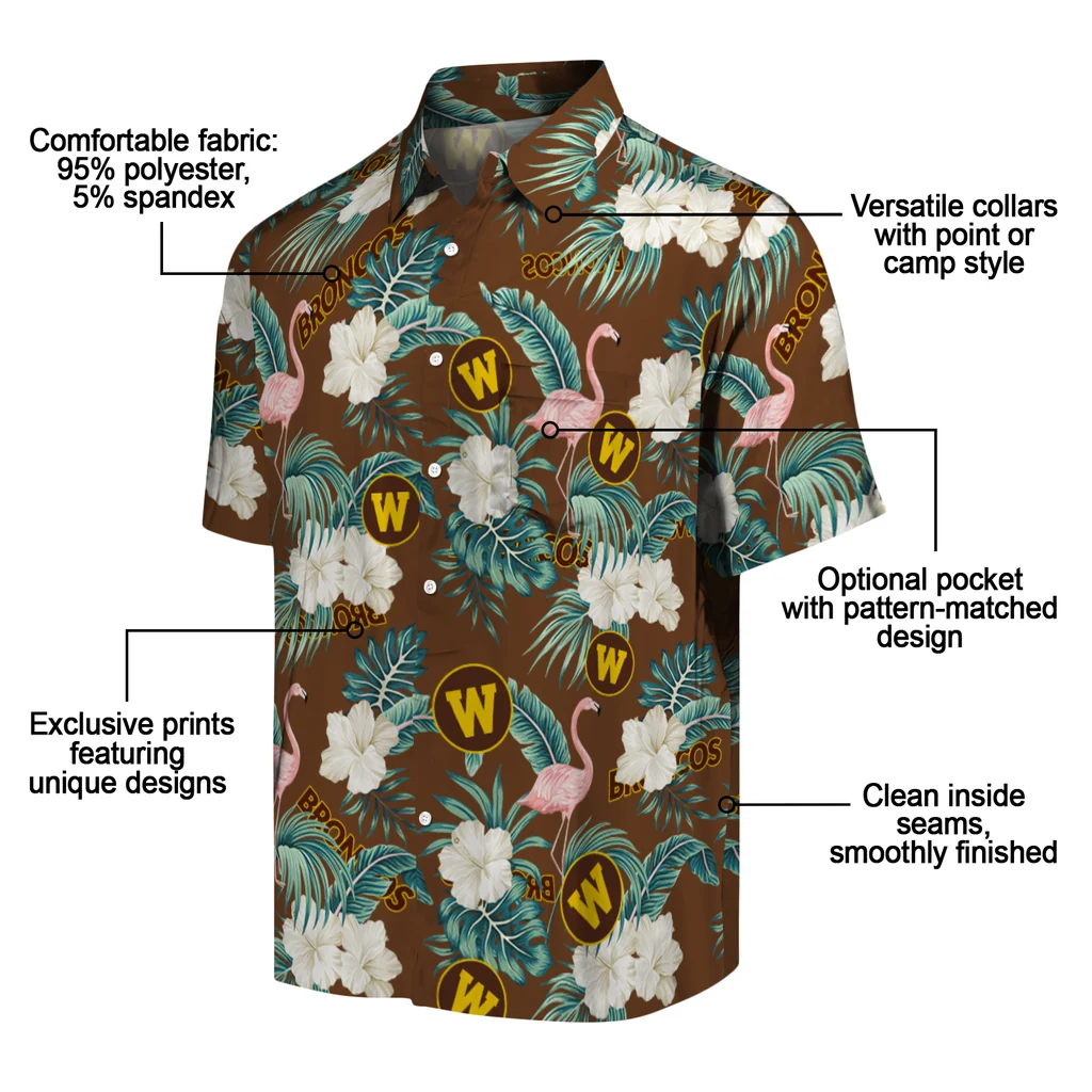 Western Michigan Broncos Hawaiian Shirt - Flamingo and Hibiscus western michigan broncos flamingo palms brown hawaiian shirts new arrival