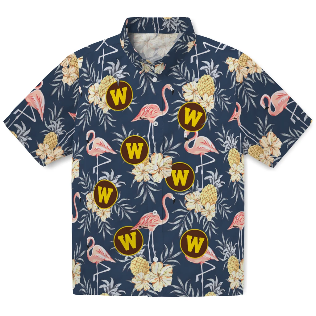 Western Michigan Broncos Hawaiian Shirt - Flamingo Hibiscus western michigan broncos flamingo hibiscus navy hawaiian shirts best selling