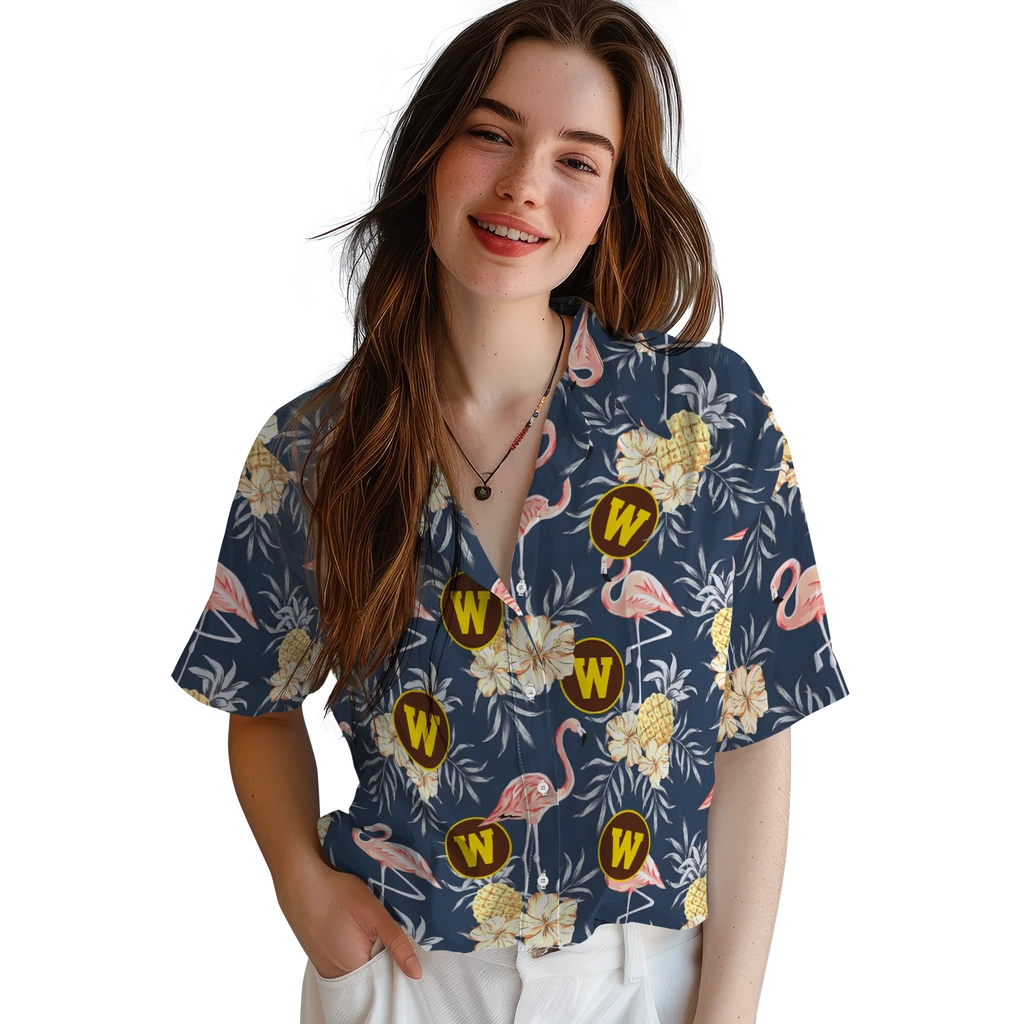 Western Michigan Broncos Hawaiian Shirt - Flamingo Hibiscus western michigan broncos flamingo hibiscus navy hawaiian shirts latest model