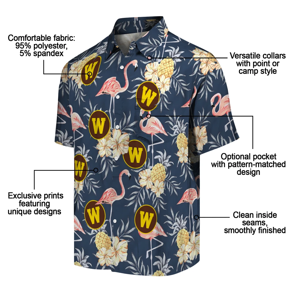 Western Michigan Broncos Hawaiian Shirt - Flamingo Hibiscus western michigan broncos flamingo hibiscus navy hawaiian shirts new arrival
