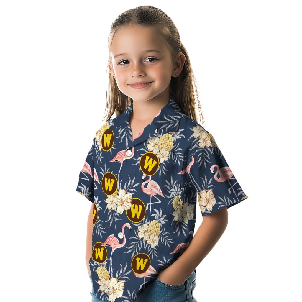 Western Michigan Broncos Hawaiian Shirt - Flamingo Hibiscus western michigan broncos flamingo hibiscus navy hawaiian shirts premium grade