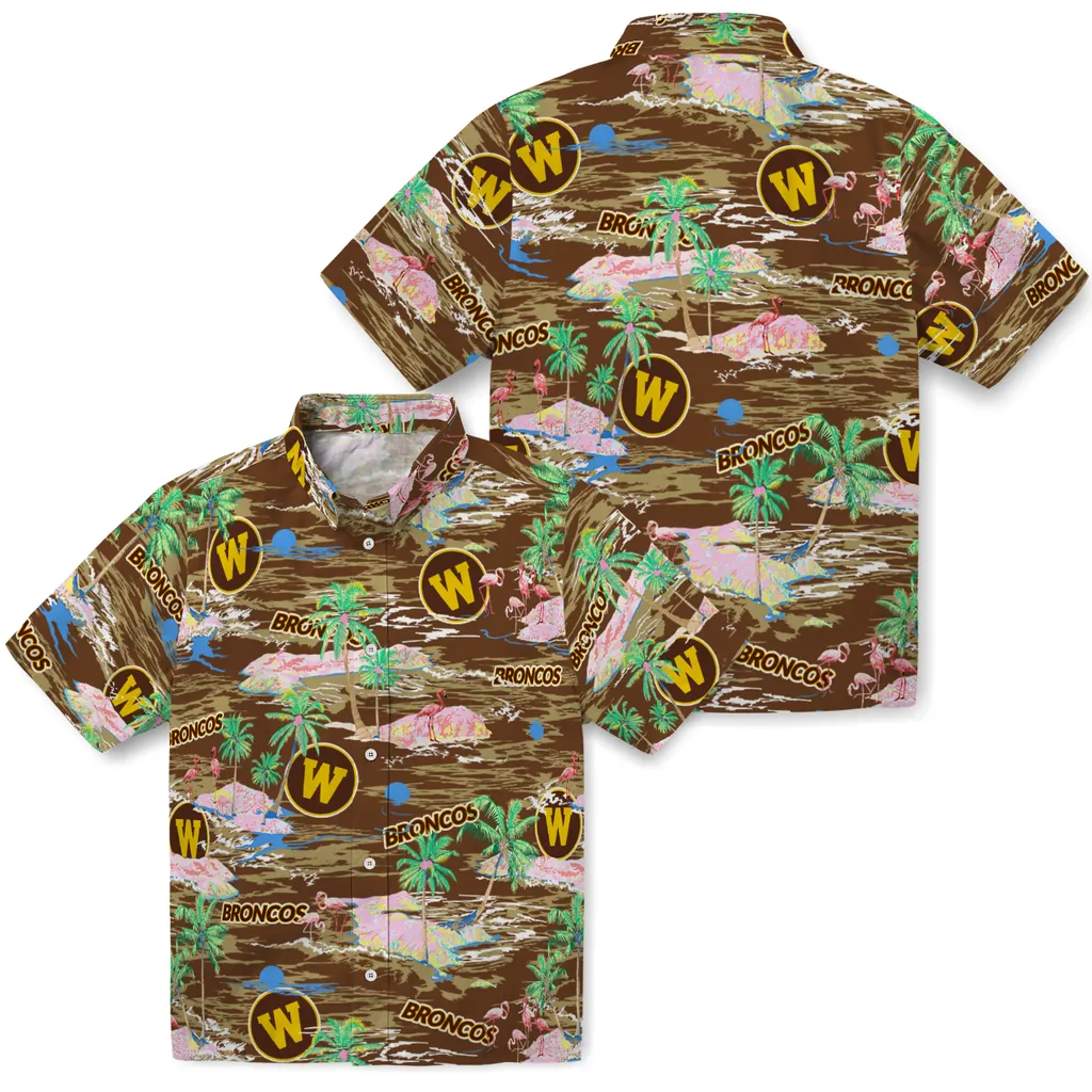 Western Michigan Broncos Hawaiian Shirt - Hawaii Island western michigan broncos flamingo retreat brown hawaiian shirts high quality
