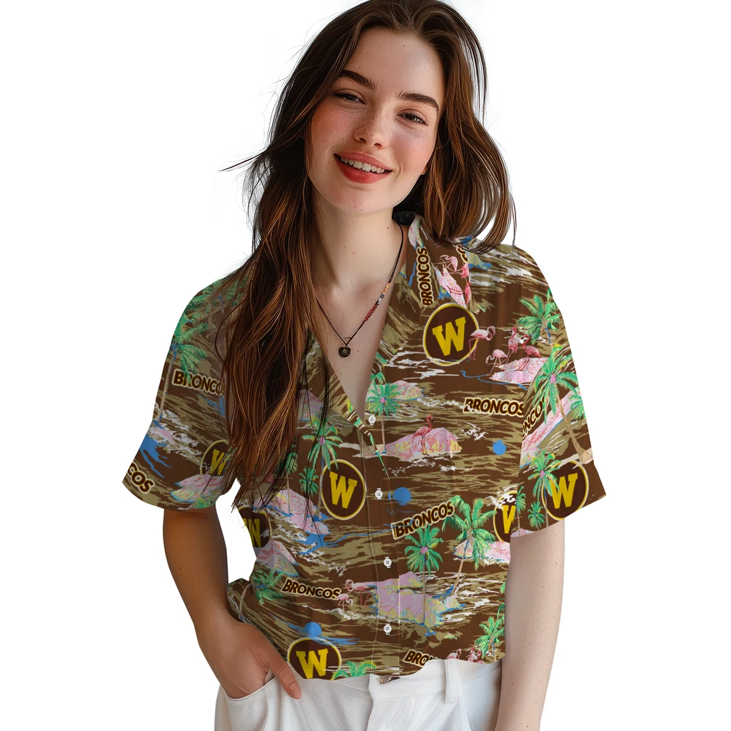 Western Michigan Broncos Hawaiian Shirt - Hawaii Island western michigan broncos flamingo retreat brown hawaiian shirts latest model